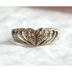 Heart Shaped Carved Open Cutout 925 Sterling Silver Vintage Ring - sz 6